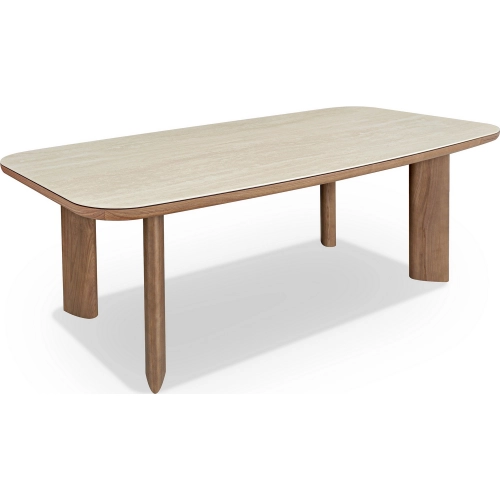 Clover 94" Dining Table in Travertine Look Ceramic & Walnut Veneer